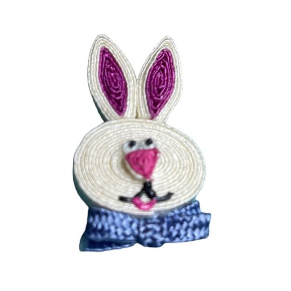 Rolled Straw Rabbit Head Easter Bunny Pin 2" - Picture 8 of 10